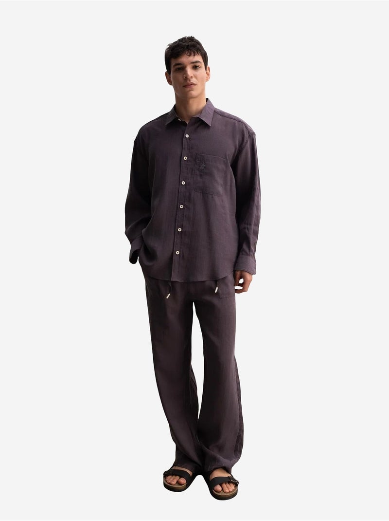Camisa oversized masculina de manga comprida com bolso giesto Cinza-preto - Kiabi