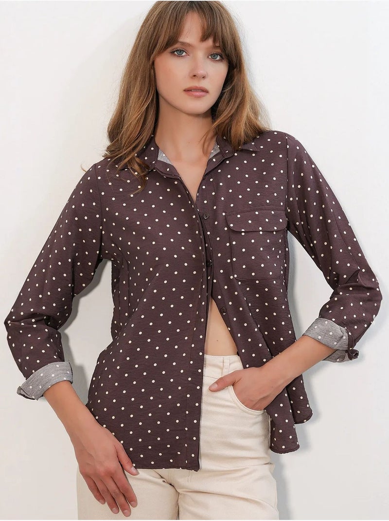 Camisa oversized tecida com bolinhas bdart Castanho-chocolate - Kiabi
