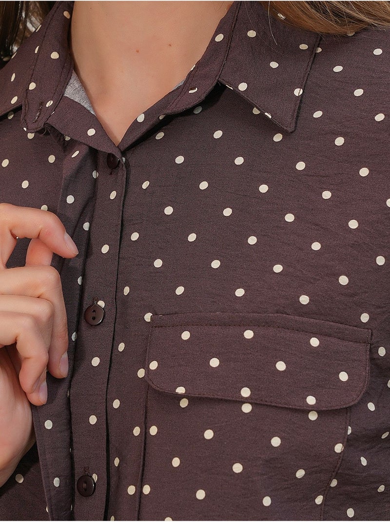 Camisa oversized tecida com bolinhas bdart Castanho-chocolate - Kiabi