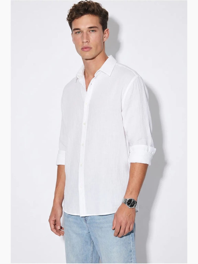 Camisa oversized texturizada com abotoamento frontal lucci Branco - Kiabi