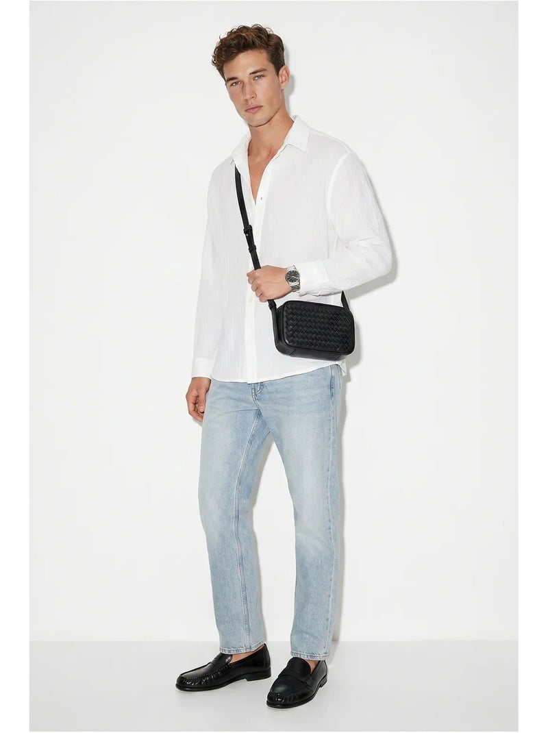 Camisa oversized texturizada com abotoamento frontal lucci Branco - Kiabi
