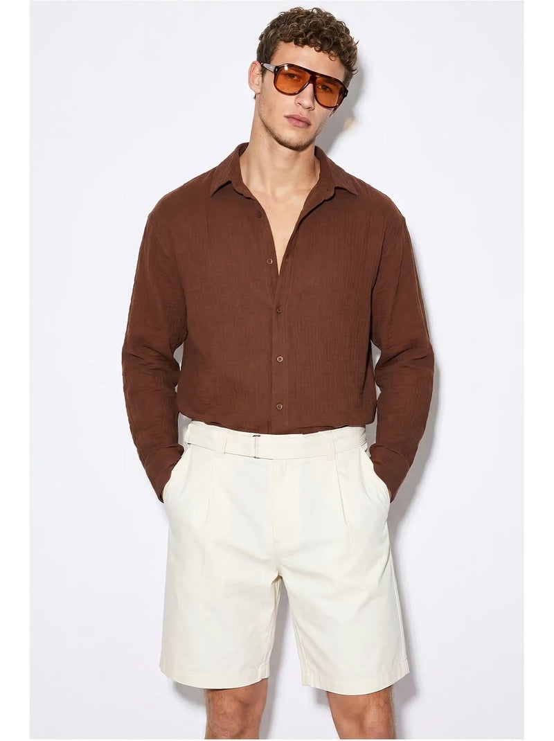 Camisa oversized texturizada com abotoamento frontal lucci Castanho - Kiabi