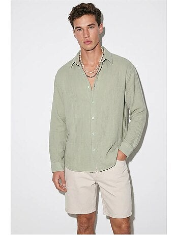 Camisa oversized texturizada com abotoamento frontal lucci