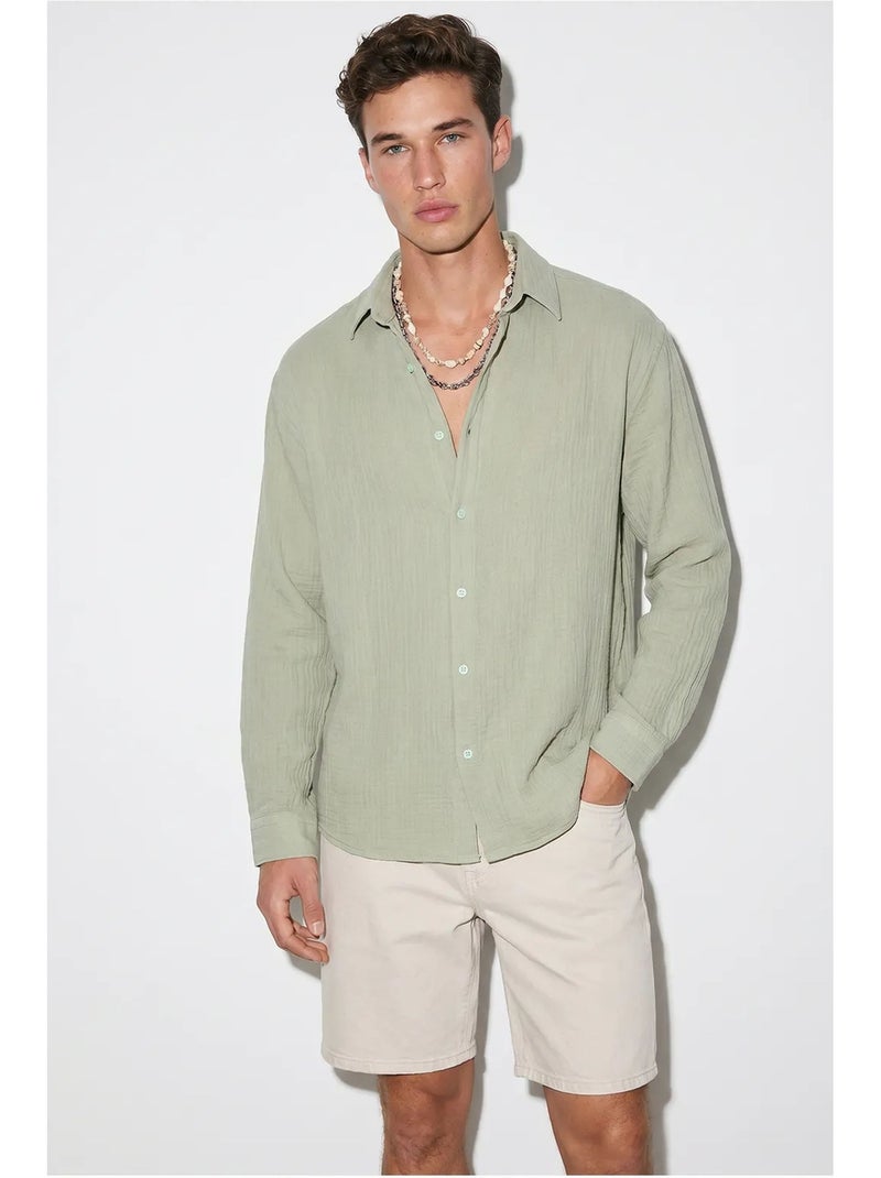 Camisa oversized texturizada com abotoamento frontal lucci Verde menta - Kiabi