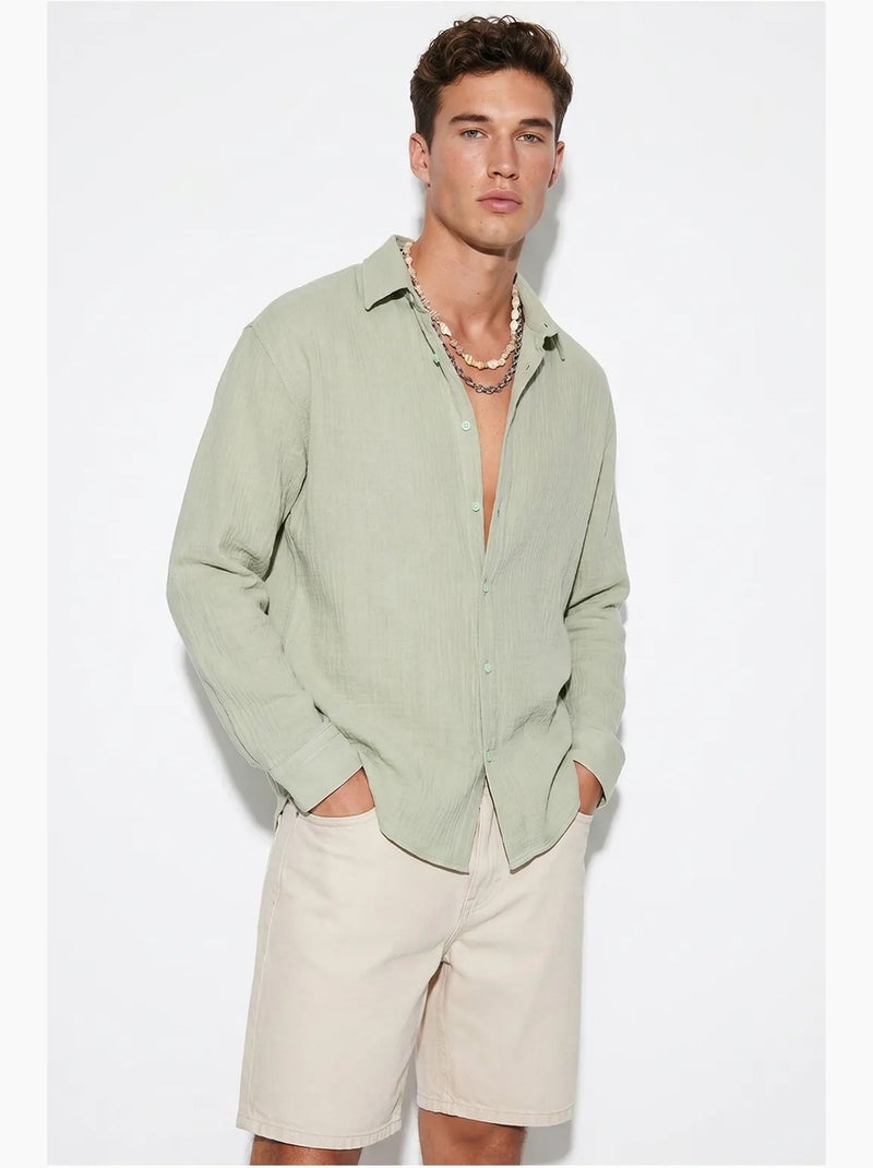 Camisa oversized texturizada com abotoamento frontal lucci Verde menta - Kiabi