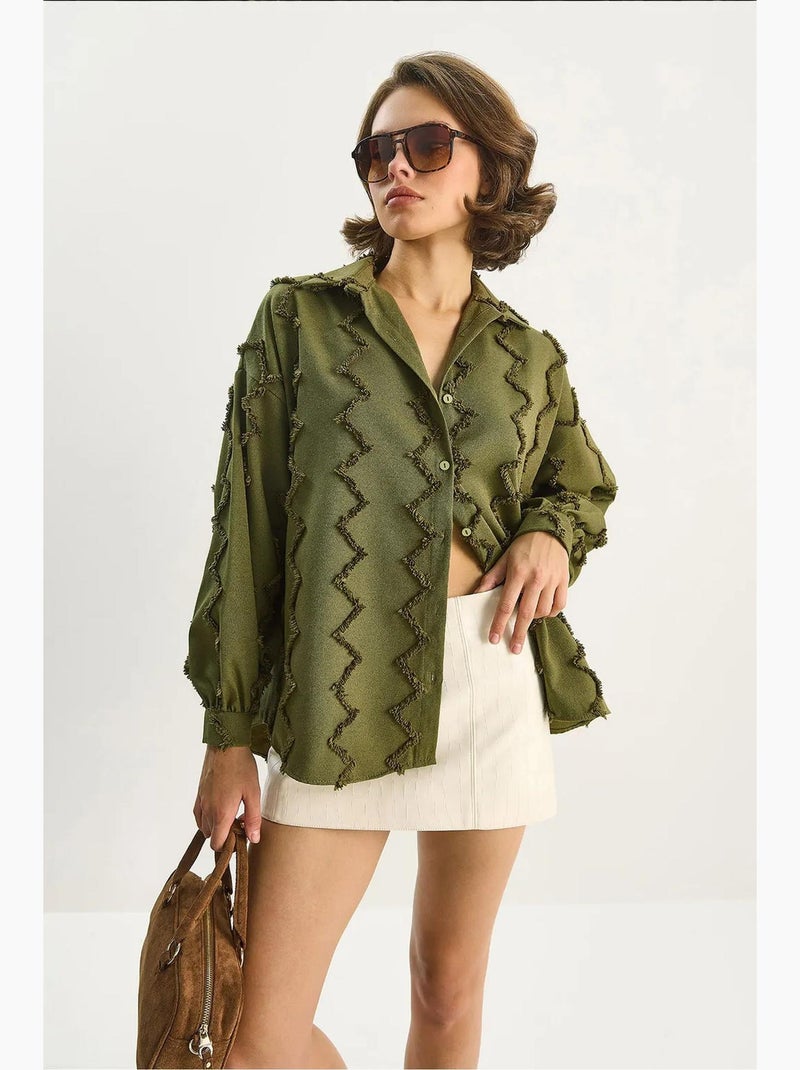 Camisa oversized texturizada com botões lucci Cáqui - Kiabi