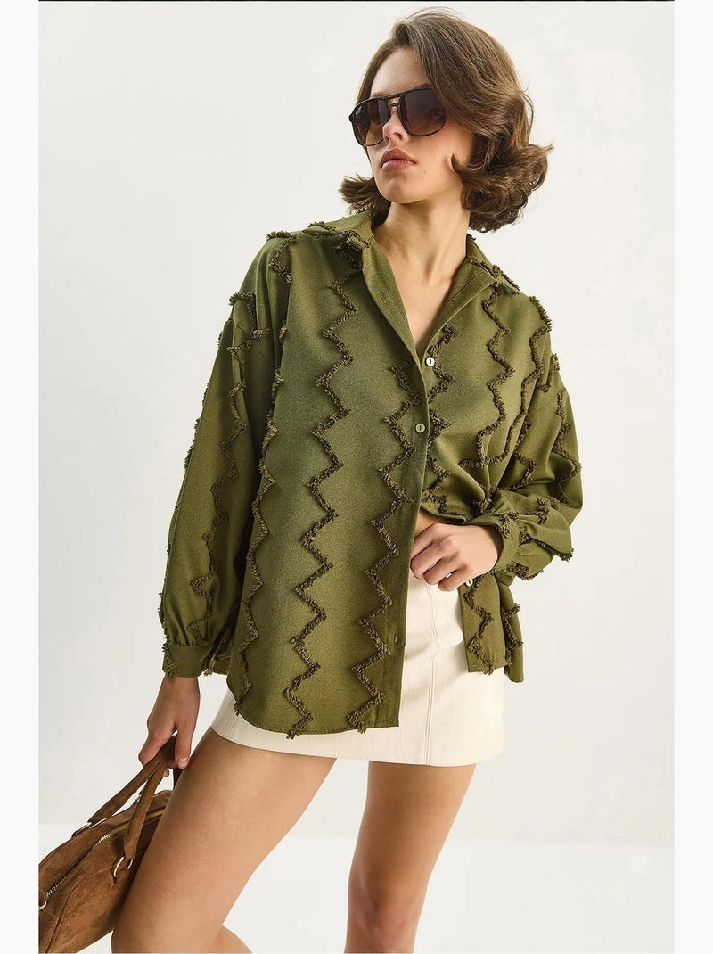 Camisa oversized texturizada com botões lucci Cáqui - Kiabi