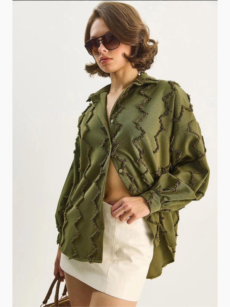 Camisa oversized texturizada com botões lucci Cáqui - Kiabi