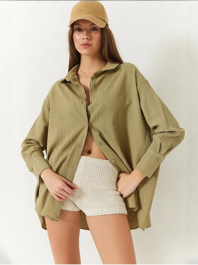 Camisa oversized texturizada lucci Cáqui - Kiabi