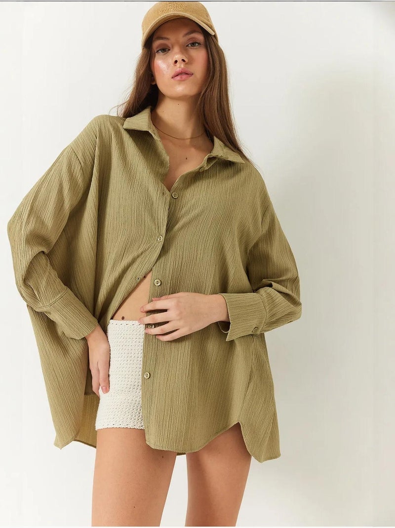 Camisa oversized texturizada lucci Cáqui - Kiabi