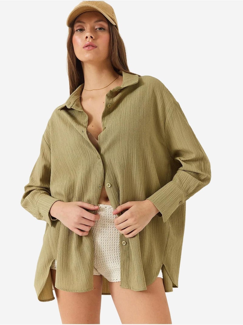 Camisa oversized texturizada lucci Cáqui - Kiabi
