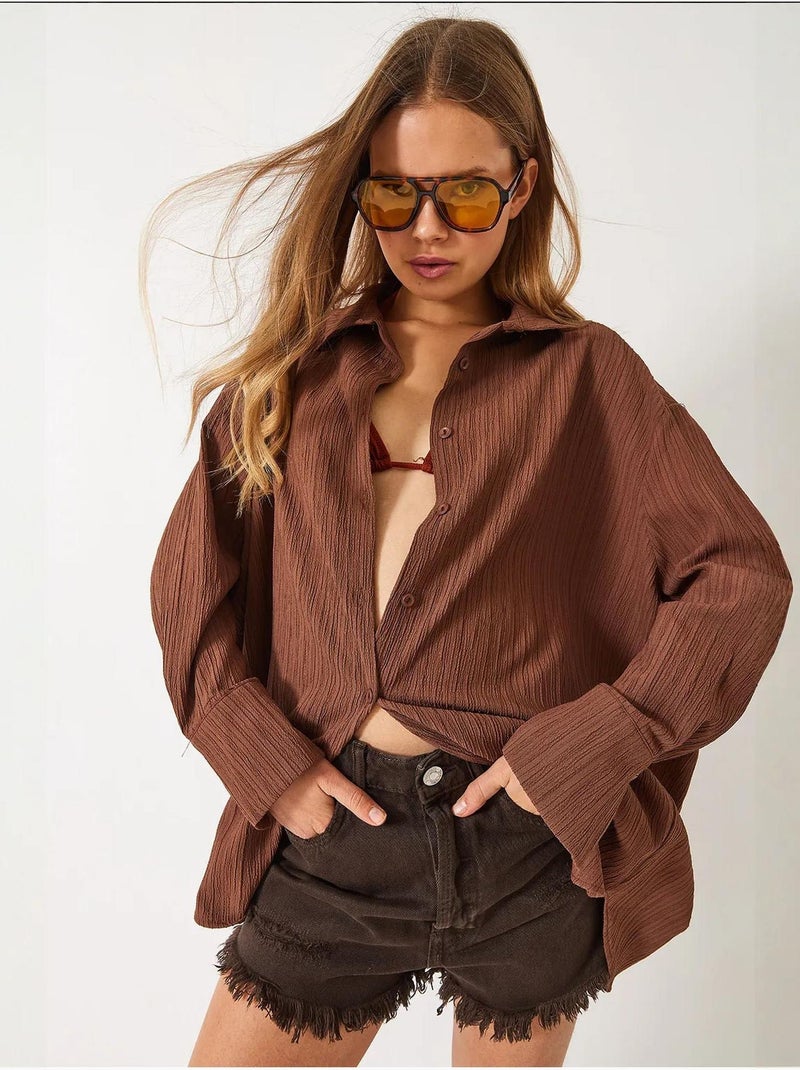 Camisa oversized texturizada lucci Castanho - Kiabi