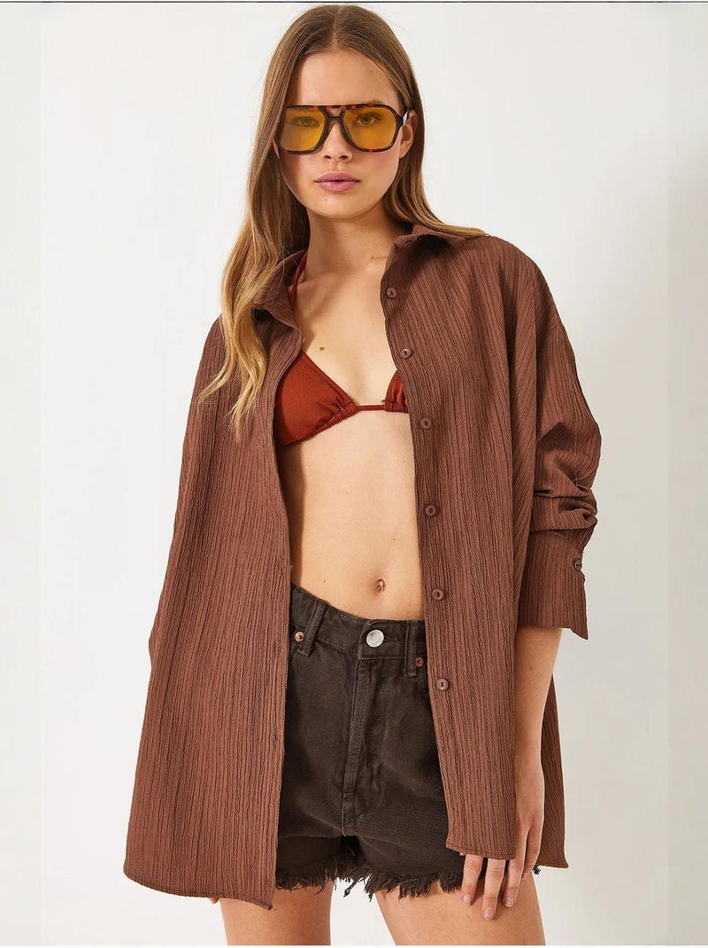 Camisa oversized texturizada lucci Castanho - Kiabi