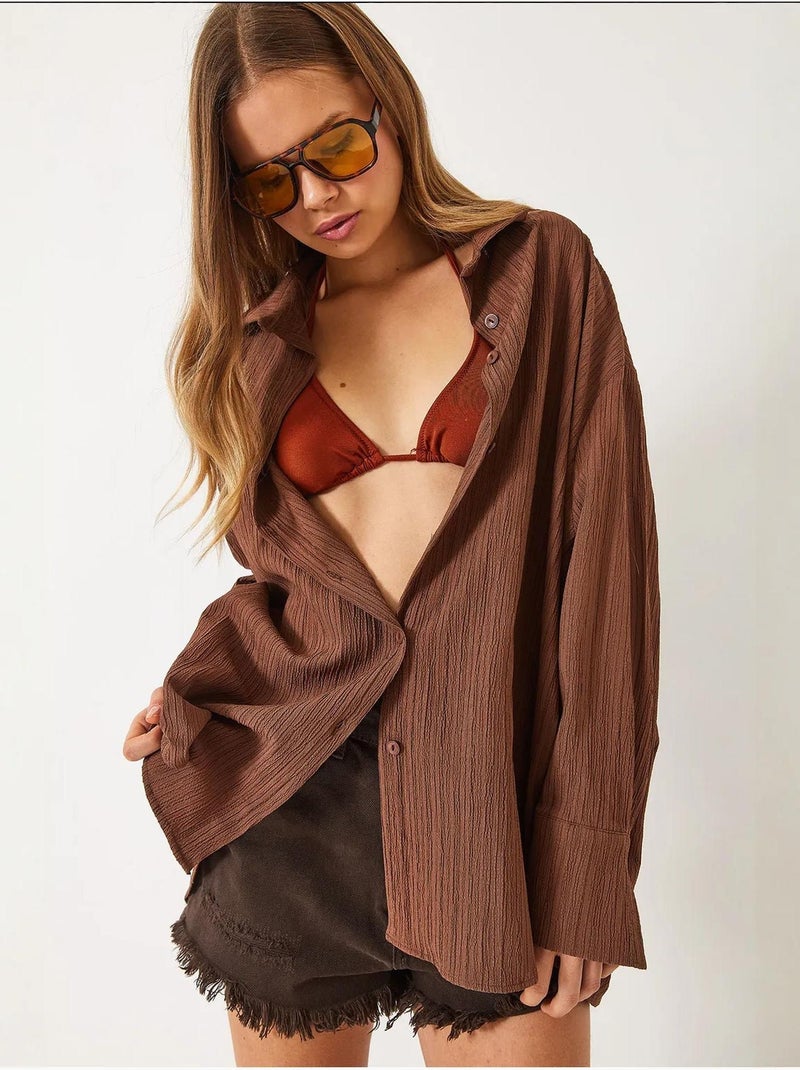 Camisa oversized texturizada lucci Castanho - Kiabi