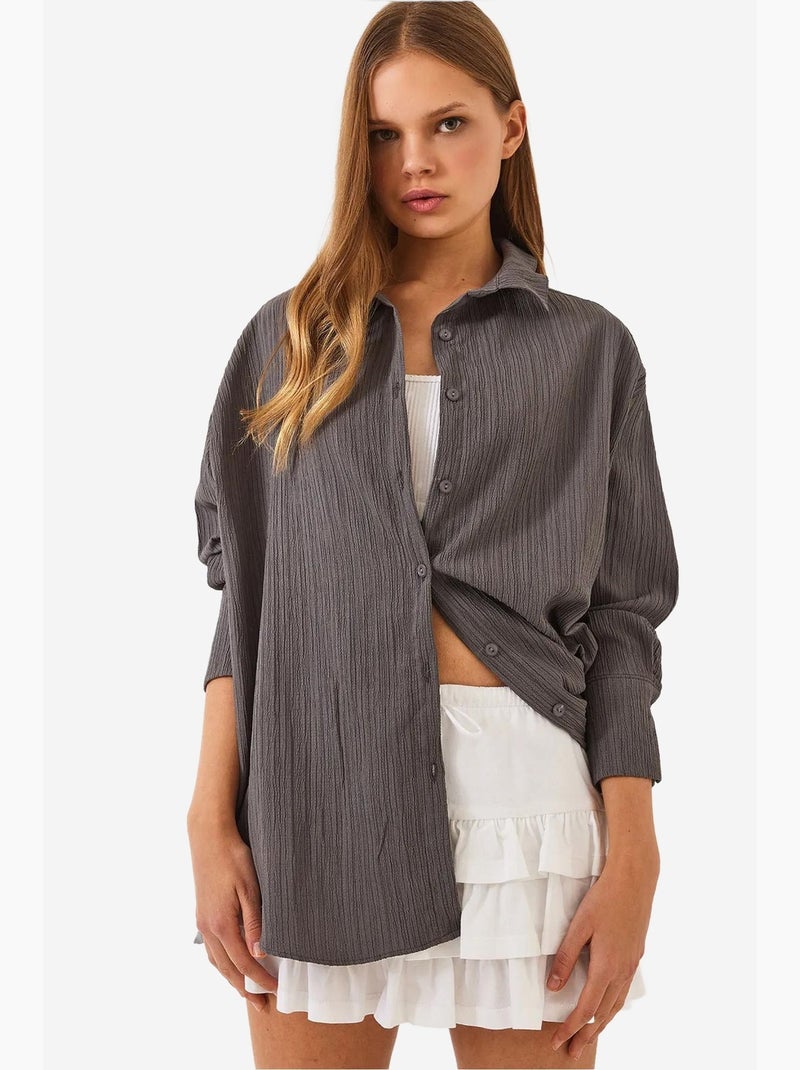 Camisa oversized texturizada lucci Cinza-preto - Kiabi