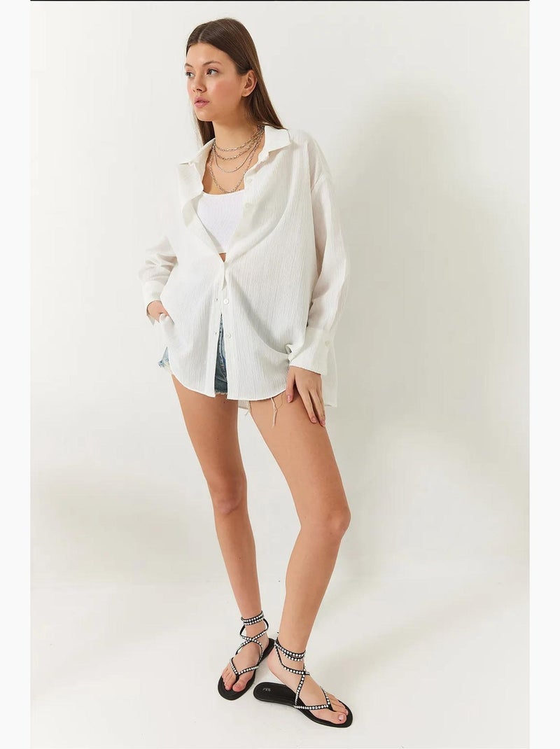 Camisa oversized texturizada lucci Marfim - Kiabi