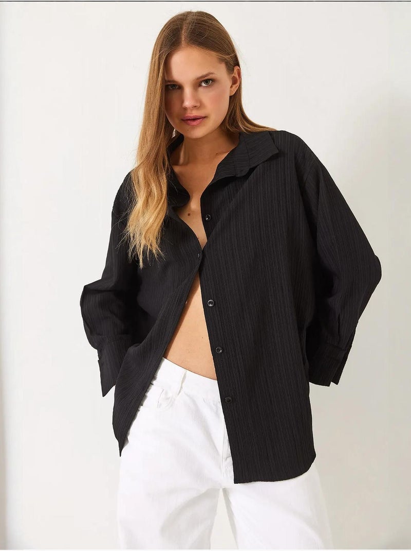 Camisa oversized texturizada lucci Preto - Kiabi