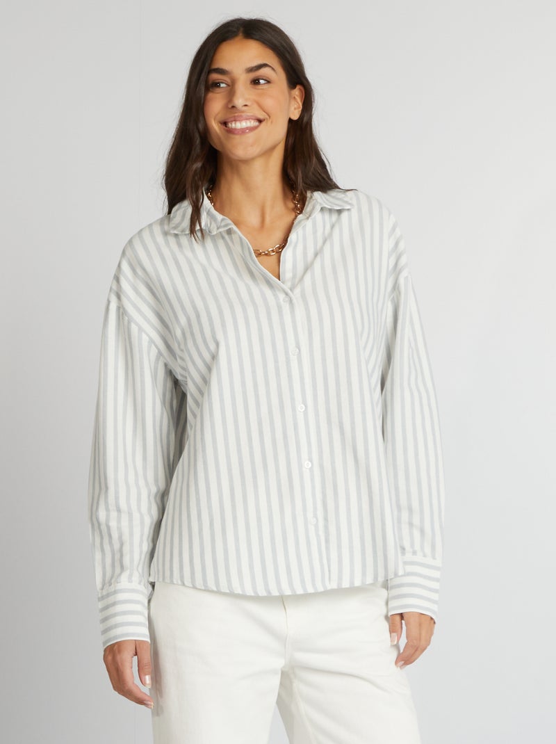 Camisa oxford às riscas BEGE - Kiabi