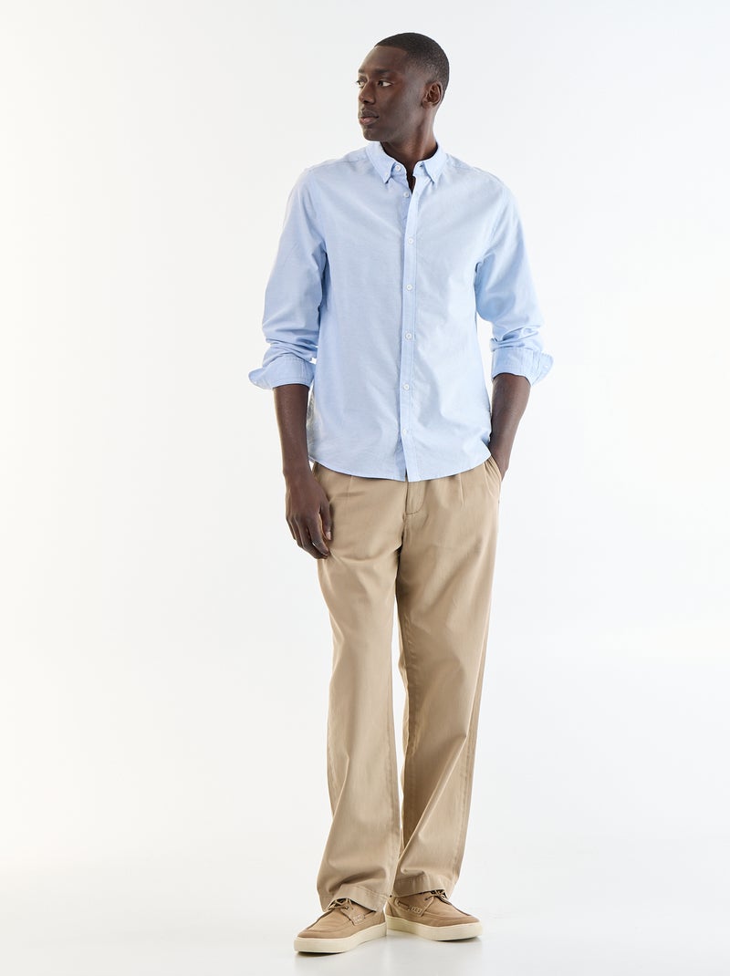 Camisa oxford com abertura abotoada Azul - Kiabi