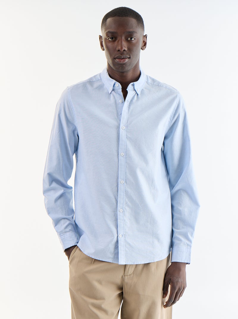 Camisa oxford com abertura abotoada Azul - Kiabi
