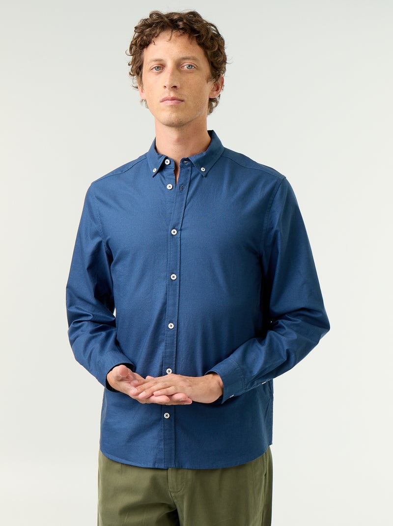 Camisa oxford com abertura abotoada Azul - Kiabi
