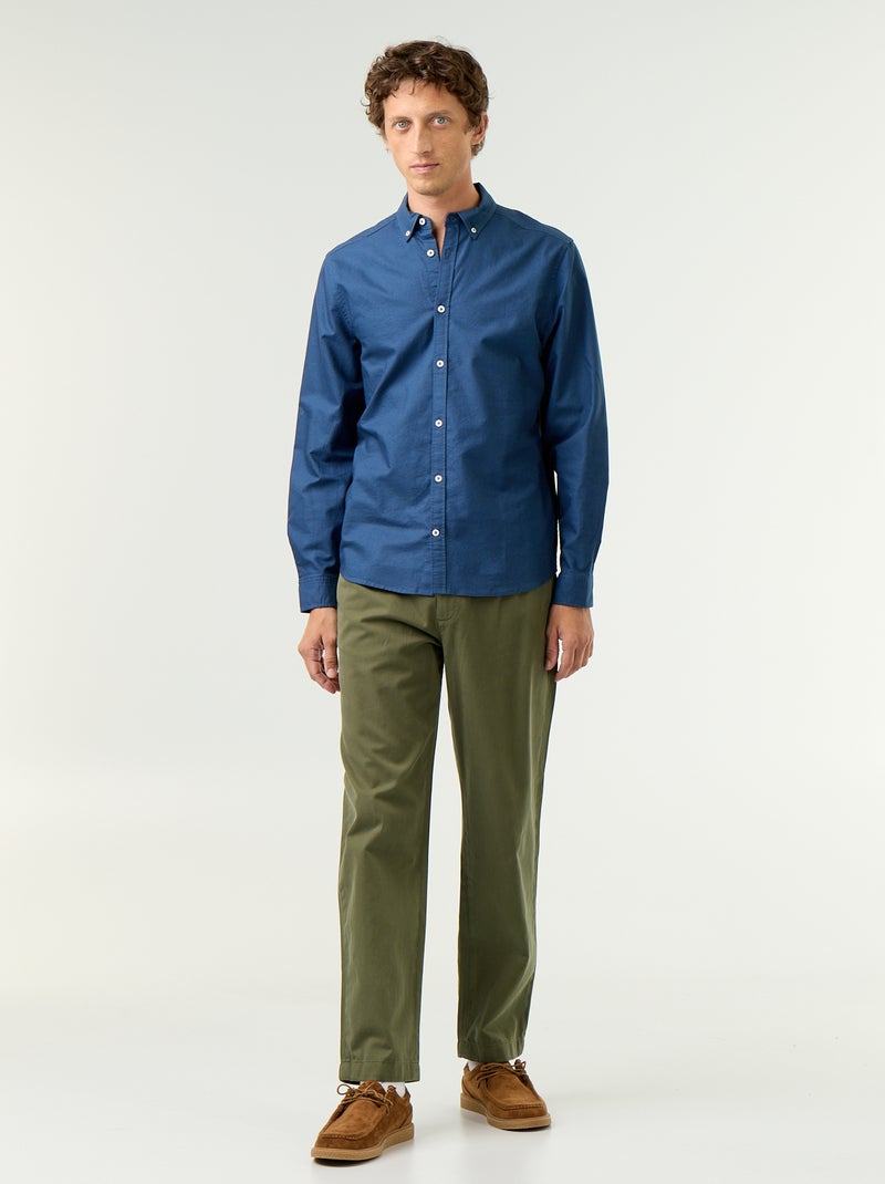 Camisa oxford com abertura abotoada Azul - Kiabi