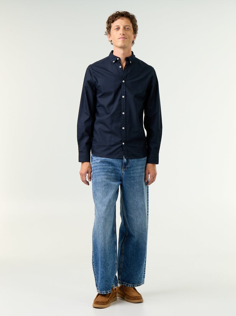 Camisa oxford com abertura abotoada Azul - Kiabi