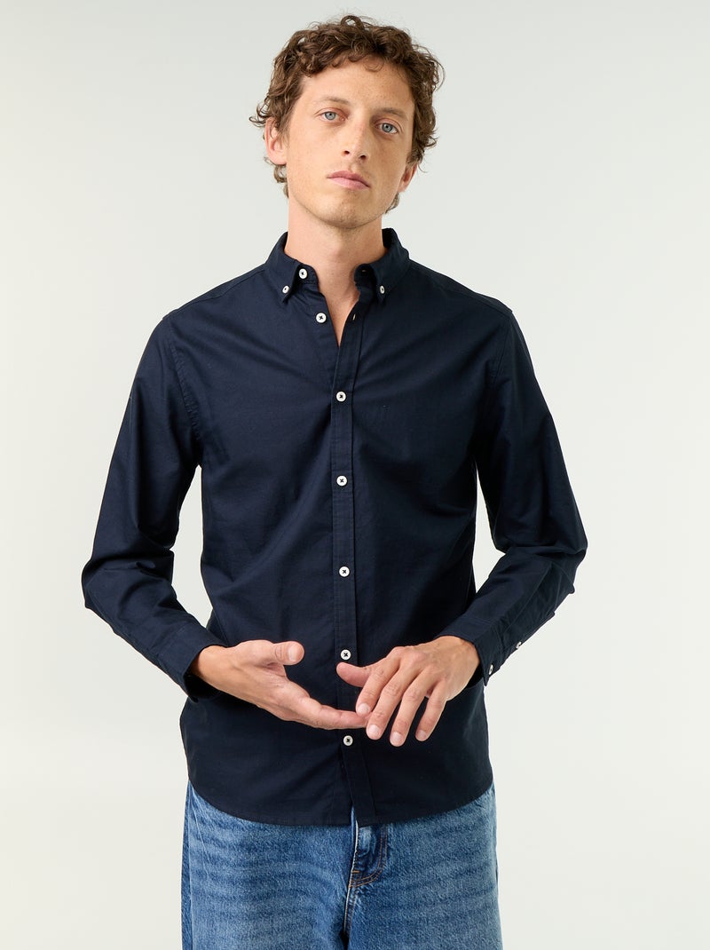 Camisa oxford com abertura abotoada Azul - Kiabi