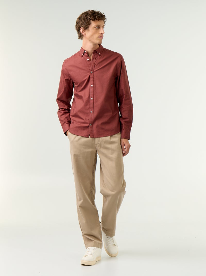 Camisa oxford com abertura abotoada Castanho - Kiabi