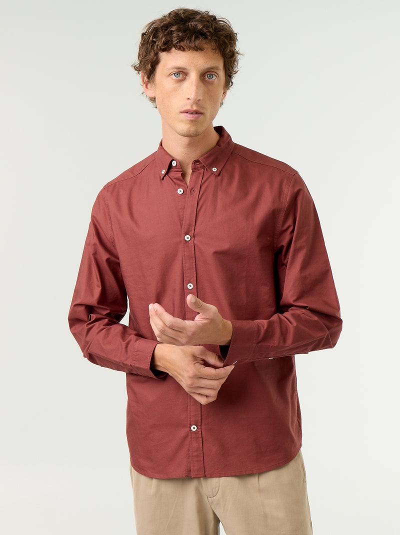 Camisa oxford com abertura abotoada Castanho - Kiabi