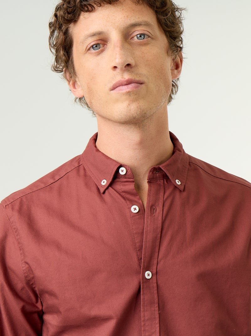 Camisa oxford com abertura abotoada Castanho - Kiabi