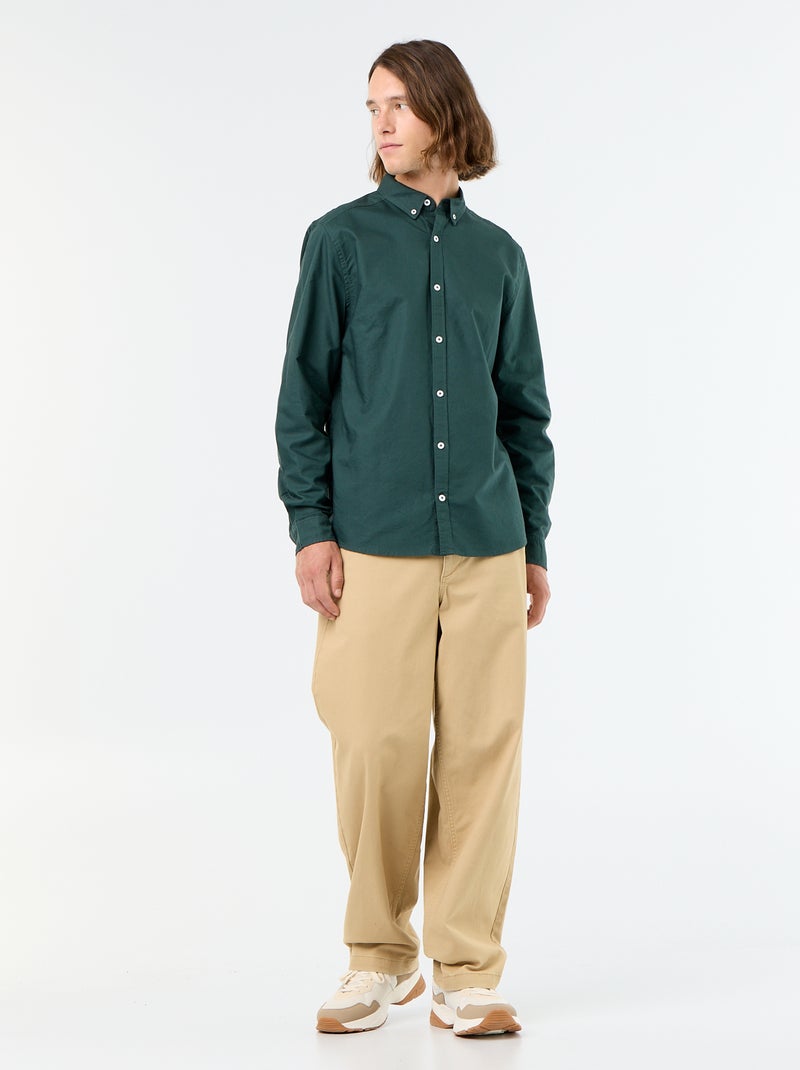 Camisa oxford com abertura abotoada Verde - Kiabi