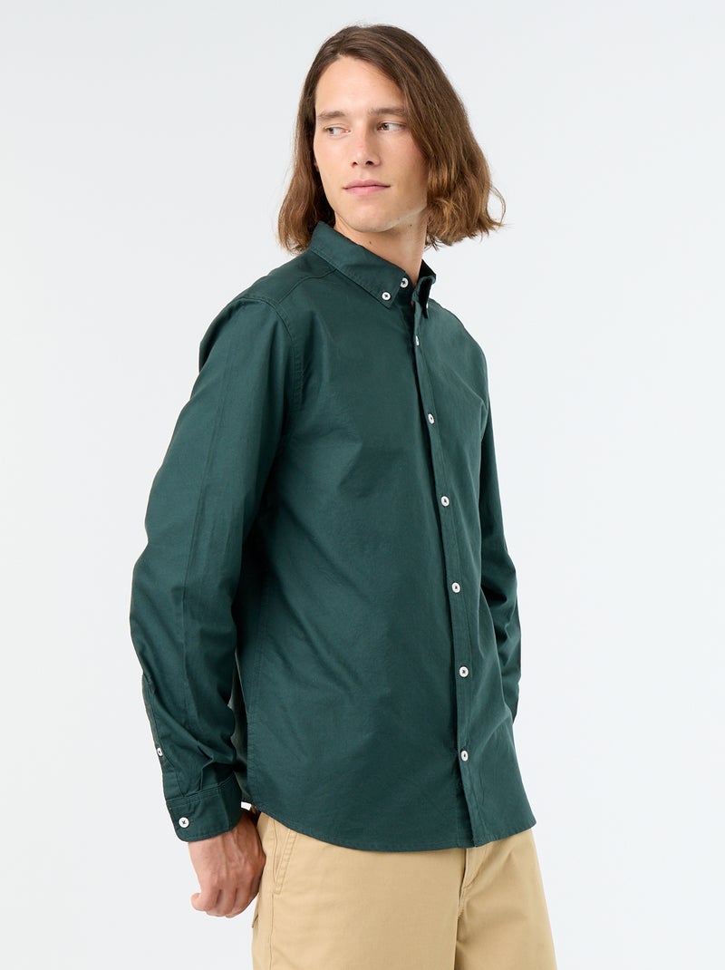 Camisa oxford com abertura abotoada Verde - Kiabi