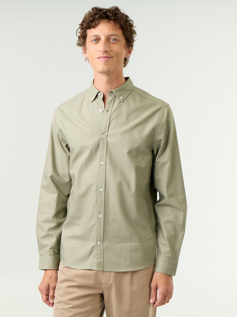 Camisa oxford com abertura abotoada Verde - Kiabi