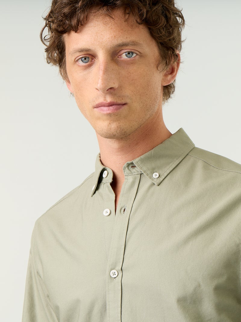 Camisa oxford com abertura abotoada Verde - Kiabi