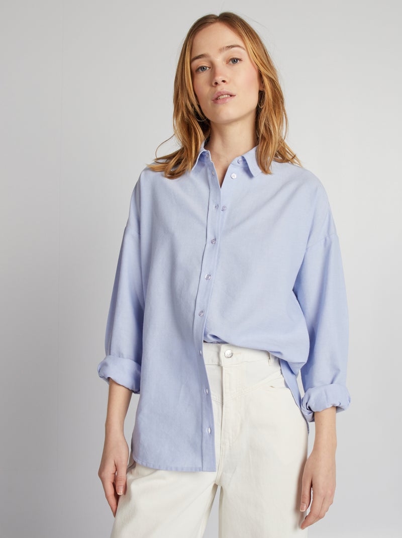 Camisa oxford com corte largo AZUL - Kiabi