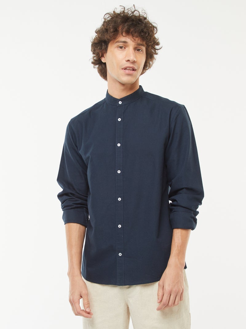 Camisa Oxford com gola mao Azul - Kiabi