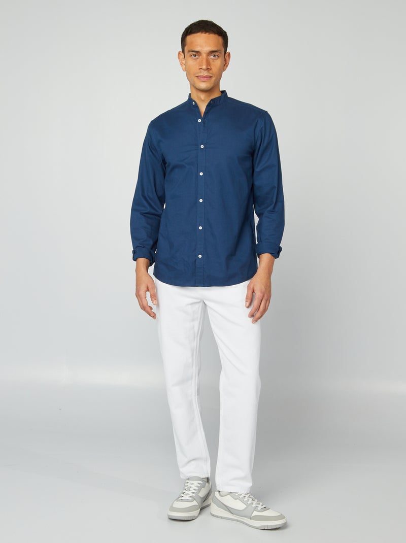 Camisa Oxford com gola mao AZUL - Kiabi