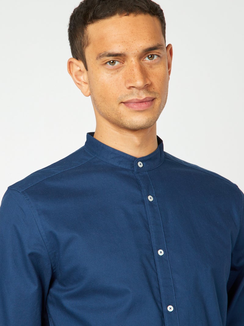 Camisa Oxford com gola mao AZUL - Kiabi
