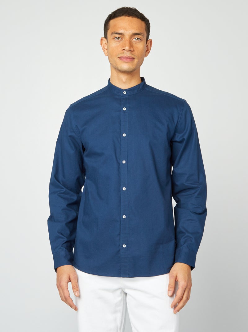 Camisa Oxford com gola mao AZUL - Kiabi