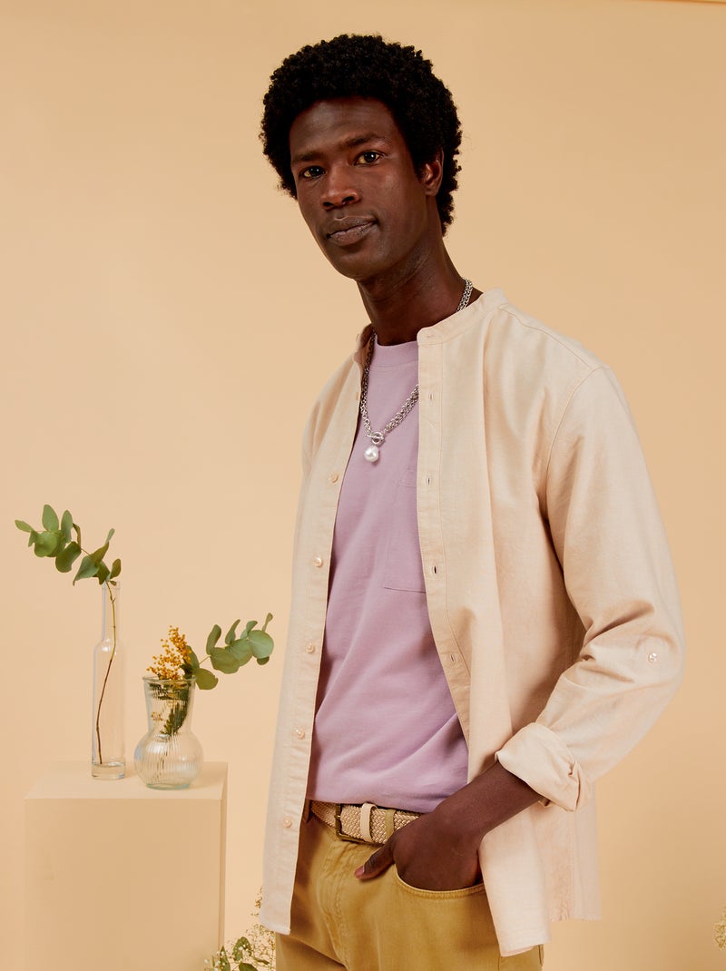 Camisa oxford com gola mao BRANCO - Kiabi