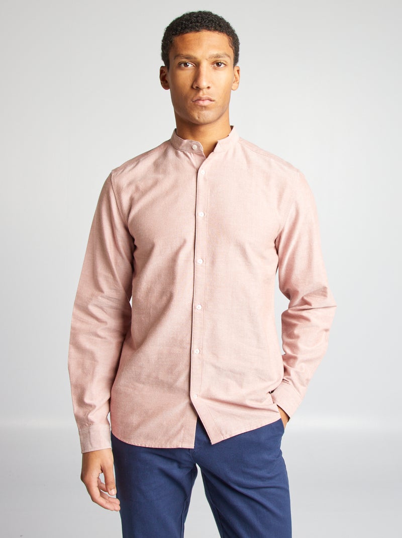 Camisa Oxford com gola mao ROSA - Kiabi