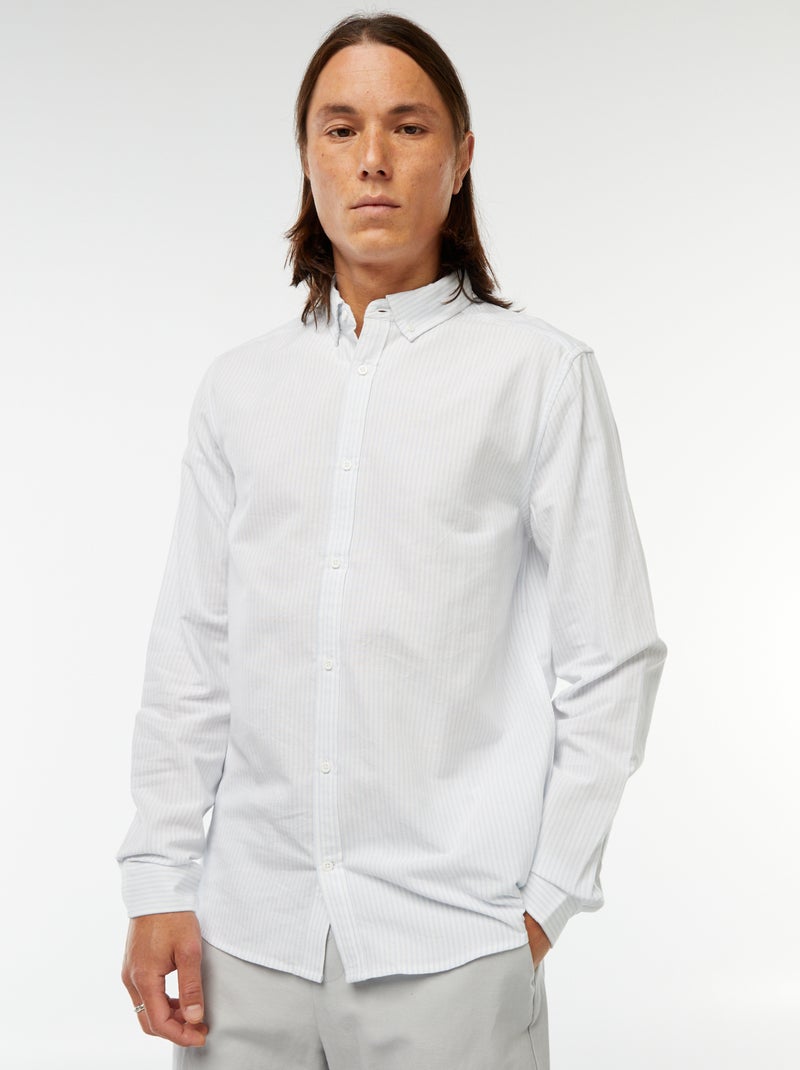 Camisa Oxford com motivo às riscas Azul - Kiabi