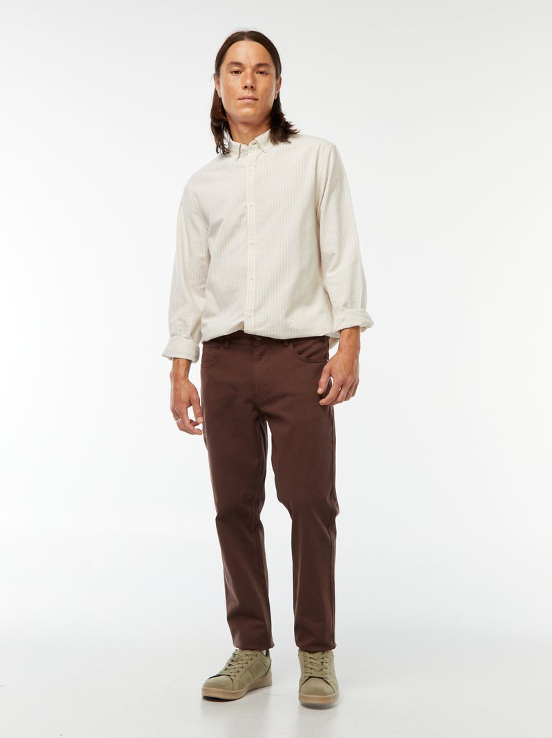 Camisa Oxford com motivo às riscas Bege - Kiabi
