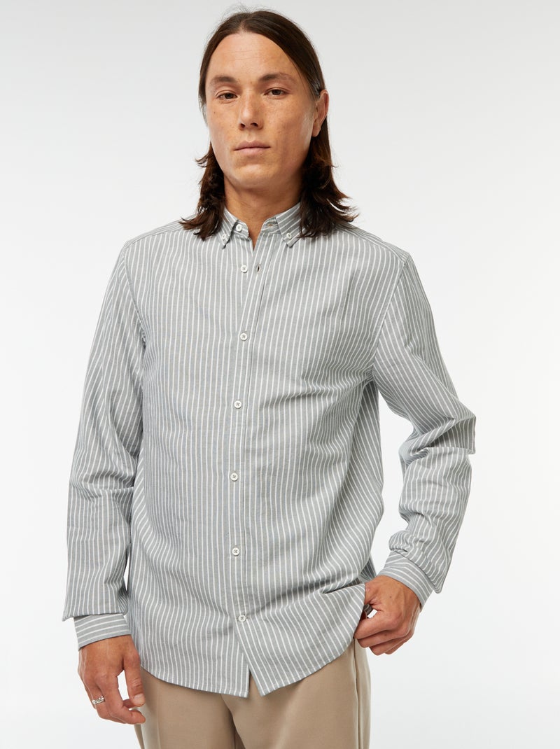 Camisa Oxford com motivo às riscas Verde - Kiabi