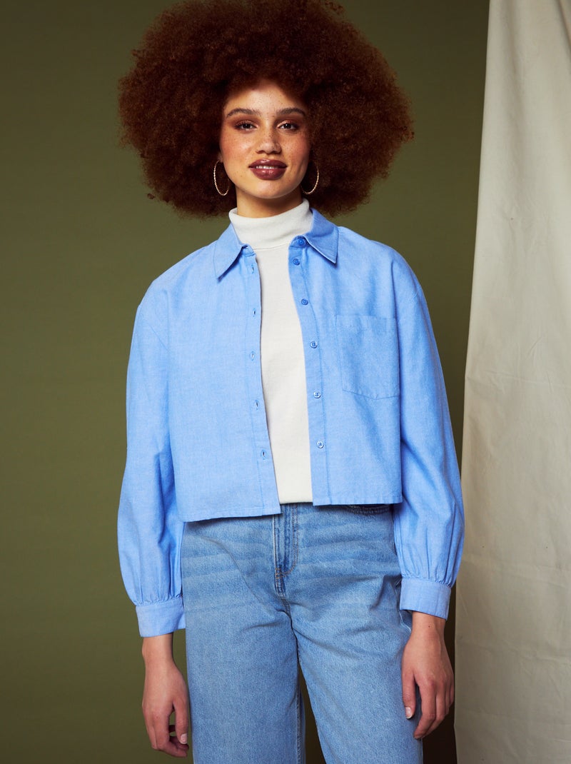 Camisa oxford cropped AZUL - Kiabi