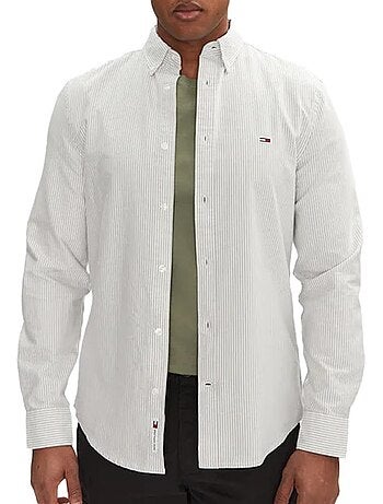 Camisa Oxford de Riscas Brancas e Cinzentas para Homem Tommy Hilfiger