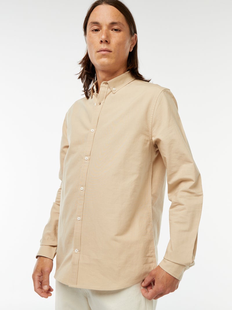 Camisa oxford regular fit Bege - Kiabi