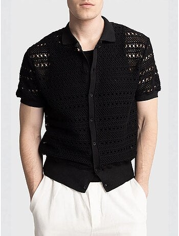 Camisa polo de malha texturada com fecho de botões giesto