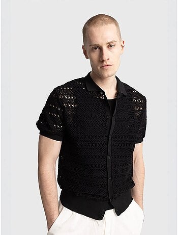 Camisa polo de malha texturada com fecho de botões giesto